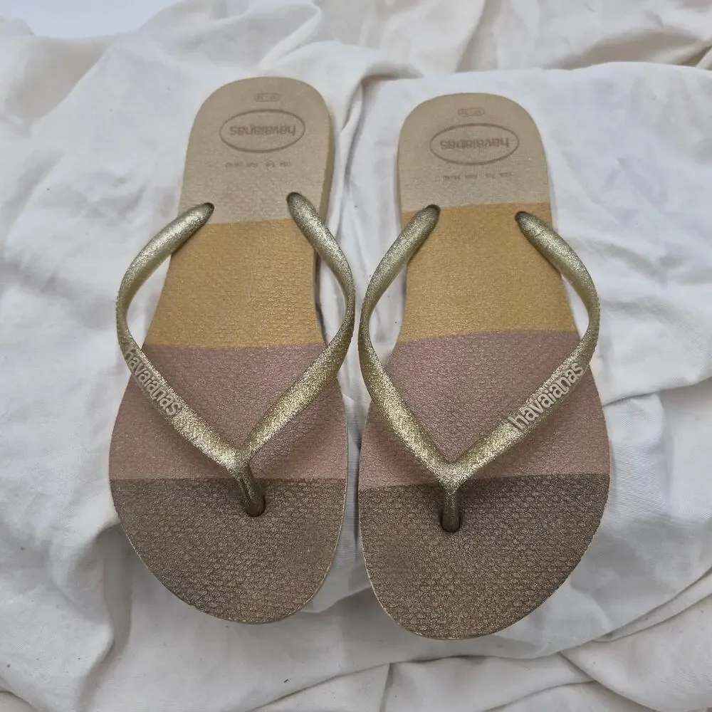 Havaianas Slim Stripe bronze Flip Flop Sandals Womens 7/8 39/40